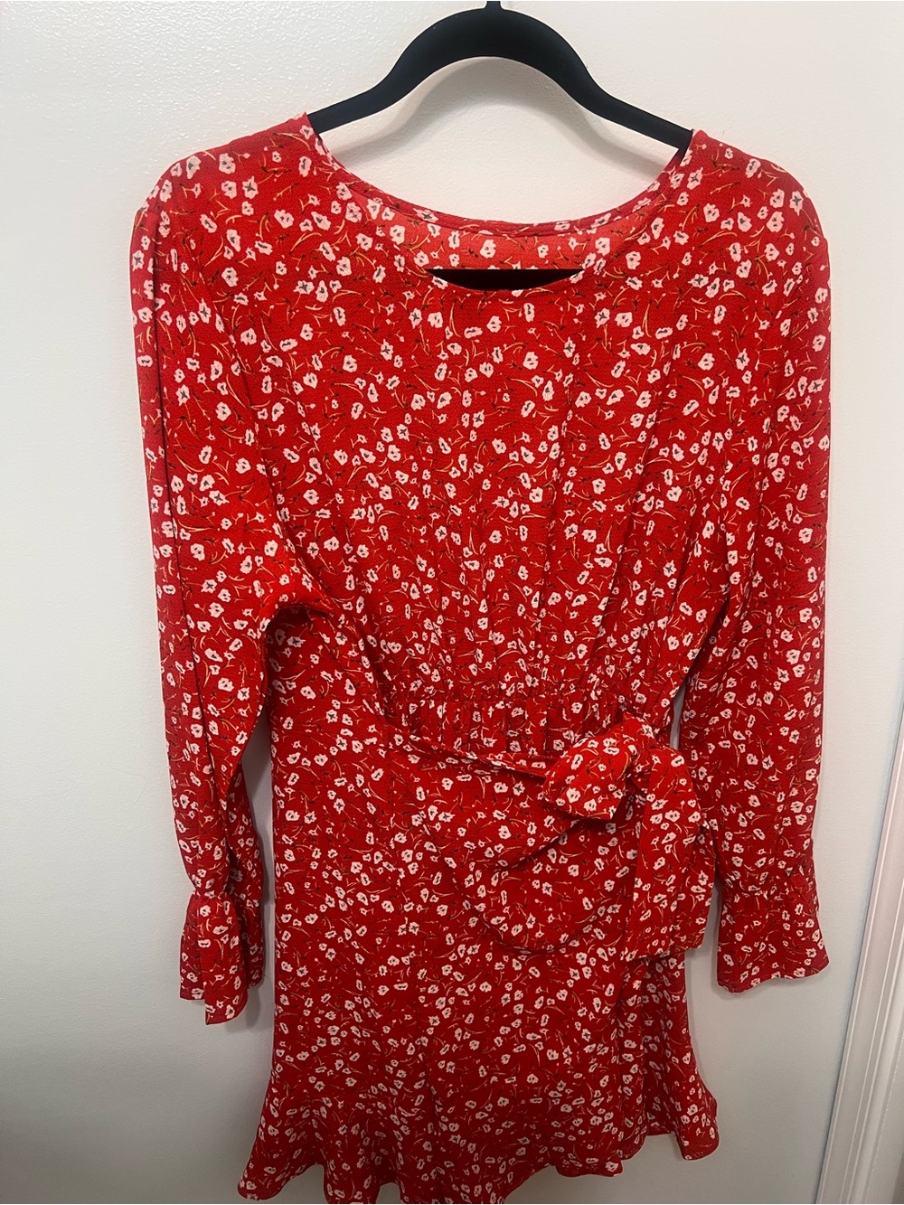 Amazon Red Floral Midi Dress with White Print